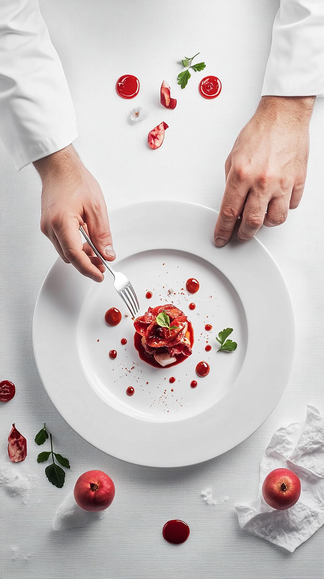 Chef bereitet Gourmetgericht zu in moderner Küche